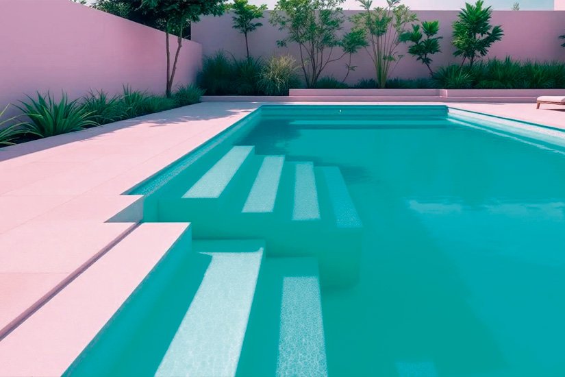 Revestimiento de piscina en PRFV con gel-coat marino, superficie sin juntas y borde antideslizante en Pontevedra.